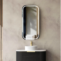 Newport Pill Led Mirror Black Oak Shaving Cabinet